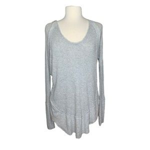 Free People Waffle Knit Boho Distressed Oversized Top Grey XS Long Sleeve